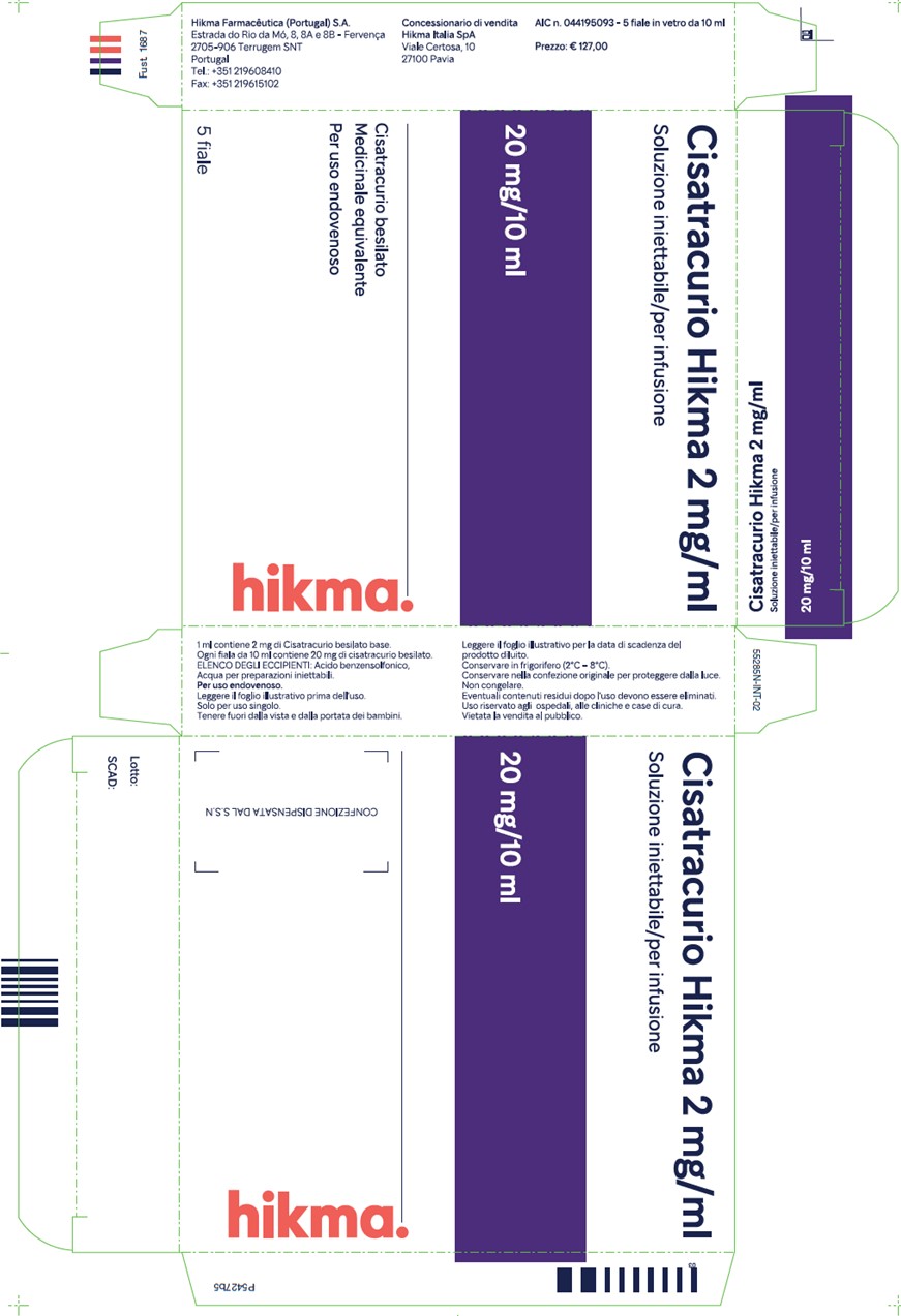 This is an image of Cisatracurio Hikma with Italian-only labelling carton label 