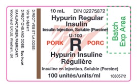 Image of Canadian-authorized vial label of Hypurin Regular Insulin Pork