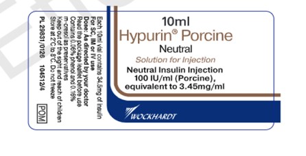 Image of UK-authorized vial label of Hypurin Porcine Neutral