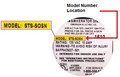 Product label showing where the model number is located.