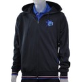 Navy hooded zip-up sweater, model #390