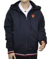 Navy hooded zip-up sweater, model #394