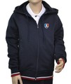 Navy hooded zip-up sweater, model #395