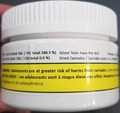 Image de l’étiquette erronée (Cannabis séché préroulé WeedMD Ghost Train Haze) qui fut imprimée par erreur avec des valeurs de cannabinoïdes erronés.
