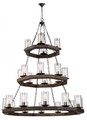 Jasper Park Collection 3-tiered wooden chandelier showing the optional extension (single chain at top, connecting chandelier to ceiling mount).