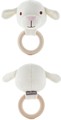 Wood Teether with Attached Rattle in the Shape of Plush White Lamb’s Head