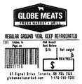 « Regular Ground Veal » de marque Globe Meats Fresh Market & Grill – Variable (étiquette)