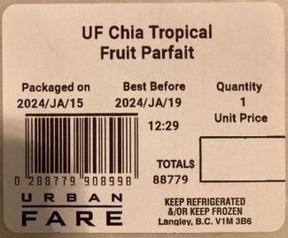 Urban Fare - UF Chia Tropical Fruit Parfait - Variable - Label