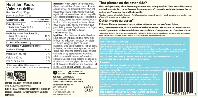 365 Whole Foods Market - Organic Blueberry Waffles - 210 g - back.png