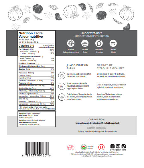 Organic Traditions - Graines de Citrouille Géantes - 454 g - Derrière