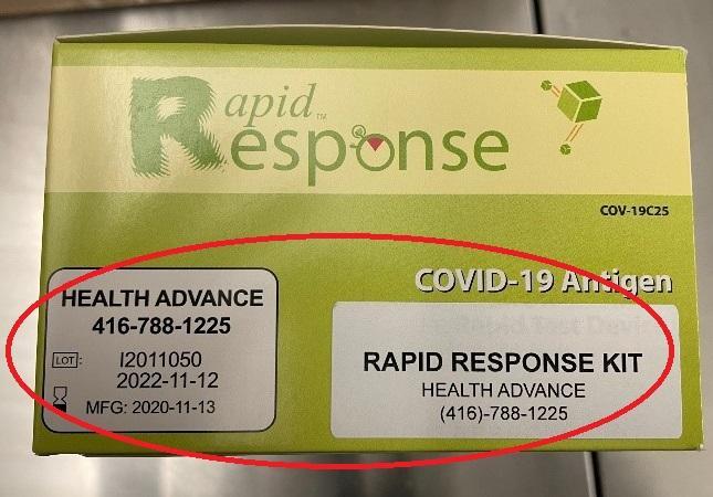 Counterfeit box (side) - Health Advance name and phone number appear on box.