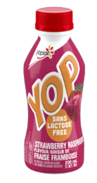 Yoplait - Yogourt à boire YOP sans lactose saveur de fraise framboise - 200 mL - Avant