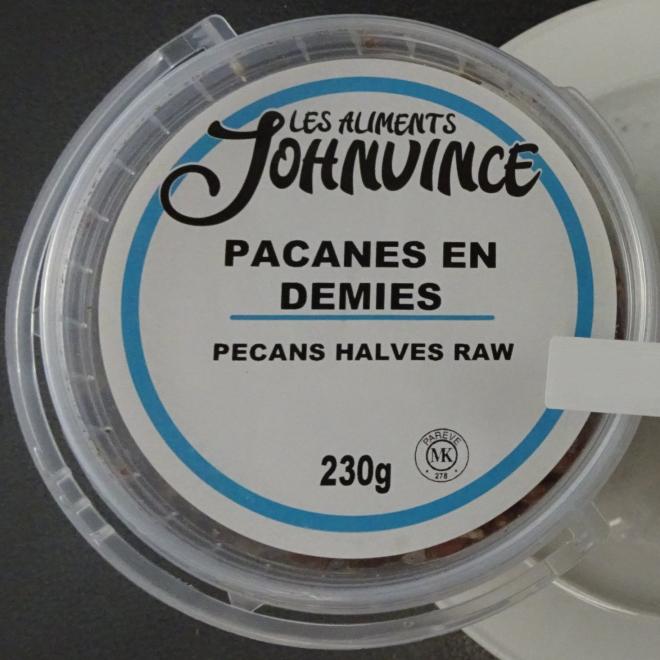 Les Aliments Johnvince - Pacanes en demies - 230 g - avant