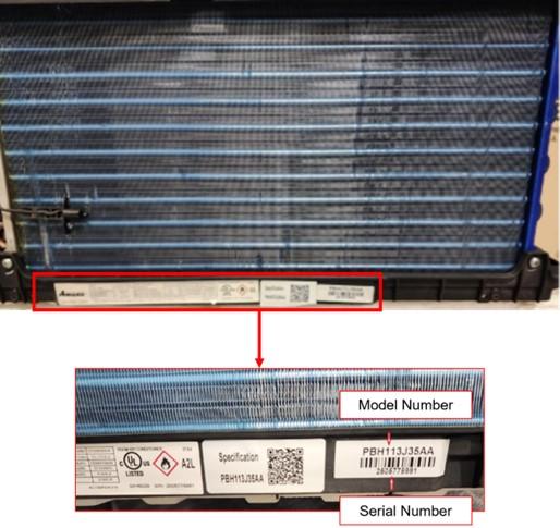 Image 2 : Emplacement du numéro de modèle et du numéro de série Amana
