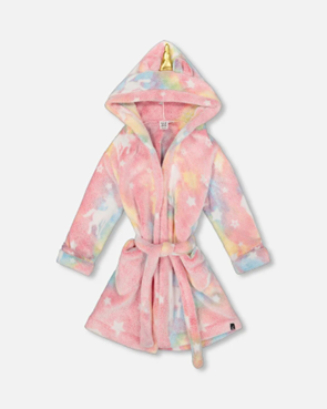 Image 2. Deux par Deux Plush Glow in the Dark Bathrobe – Unicorn print