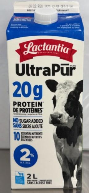Lactantia - Produit laiter sans lactose UltraPur 2 % M.G. - 2 L - Avant
