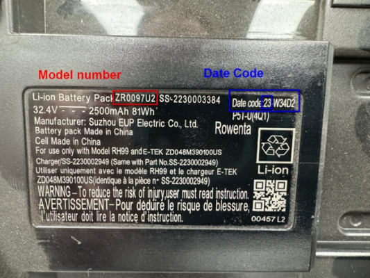Image 3 : Emplacement du numéro de modèle et du code de date
