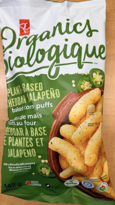 PC Organics - Plant Based Cheddar Jalapeno Baked Corn Puffs - 142 g - Front
