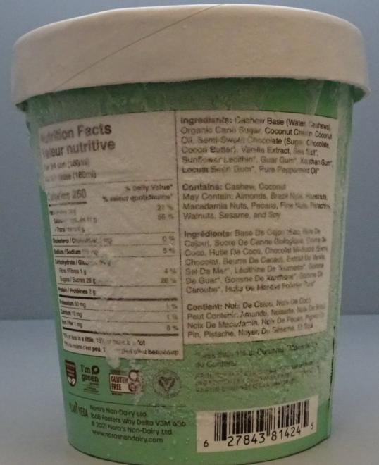 Nora's Plant Veda - Mint Chip Non-Dairy Frozen Dessert - 500 mL - back