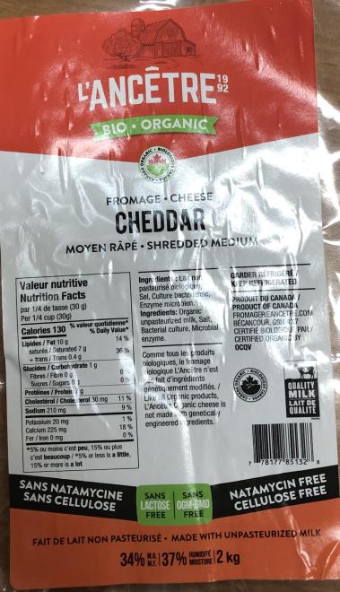 L'Ancetre - Fromage Cheddar moyen râpé S177E - 2 kg - Devant