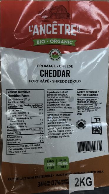L'Ancetre - Fromage râpé Cheddar Fort - 2kg - Devant